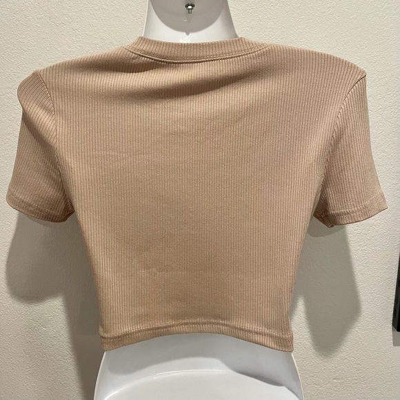 SHEIN Premium Khaki Ribbed Knit Crop Top Small(4) - Picture 10 of 12